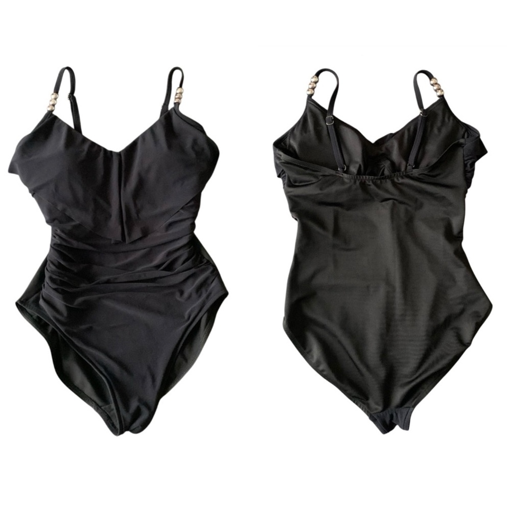 MAGICSUIT ‘Isabel’‎ One-Piece Swimsuit Black Slimming Ruffled Underwire SIZE 10
